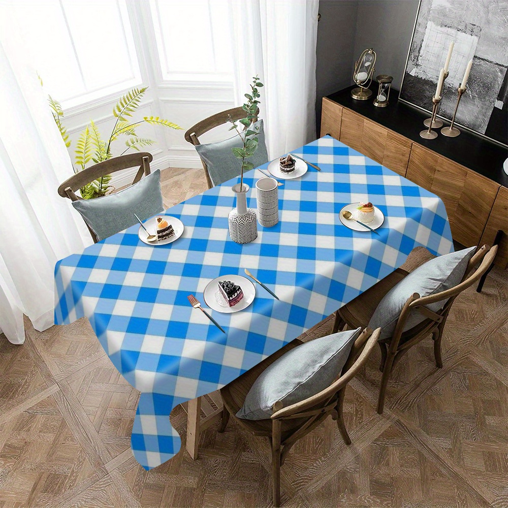 

Chic Blue & White Plaid Tablecloth - Stain-resistant, Washable Polyester With Edged Design For Parties, Weddings, Banquets & Home Decor