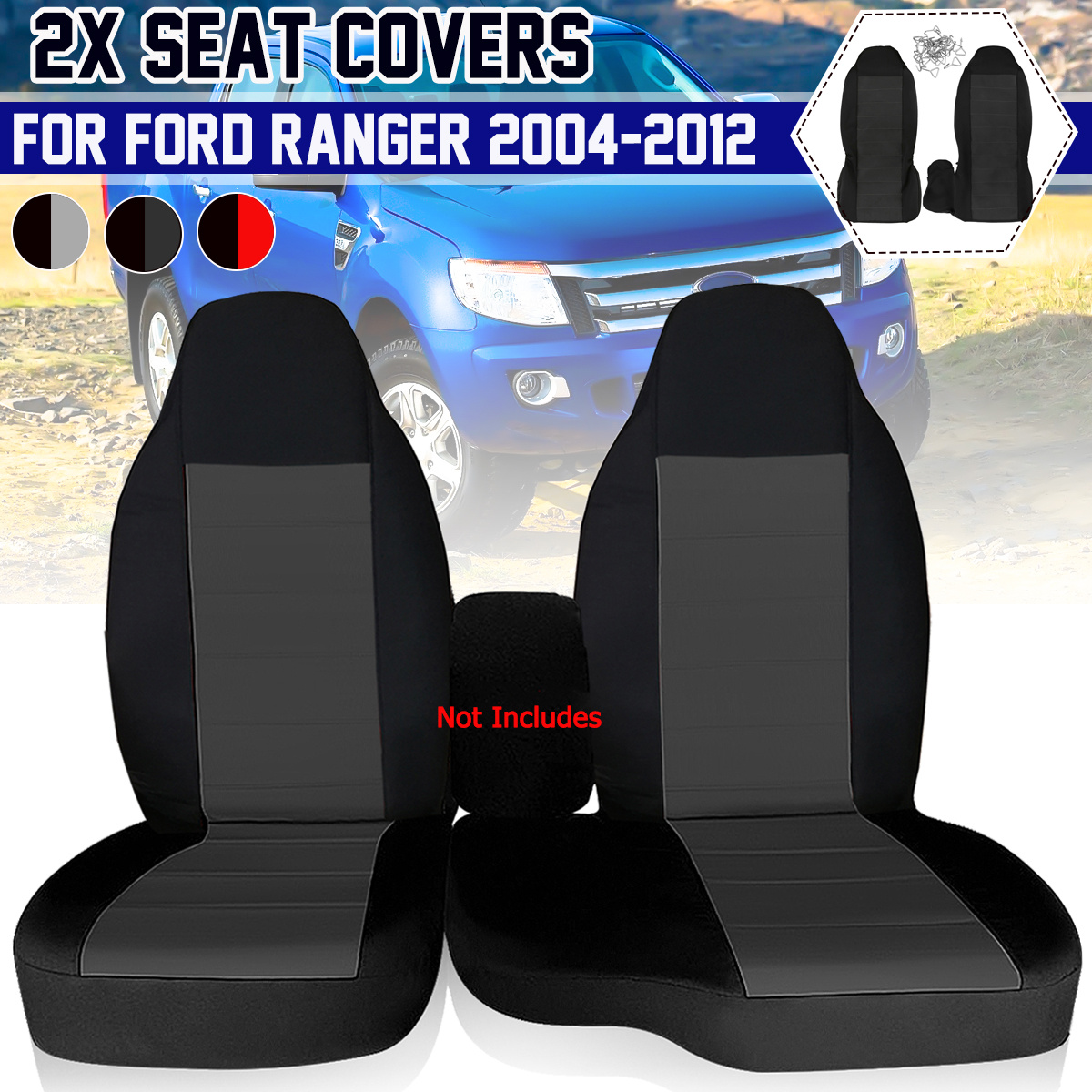 

2pcs Front Seat Cover Chair Skin Set For Ford For Ranger 60/40 2004-2012