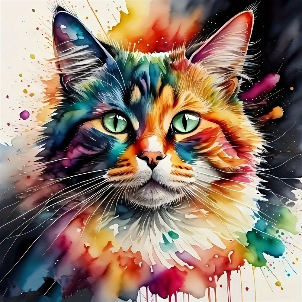

Diy Paint By Numbers Kit For Adults - Colorful Cat - 15.7"x15.7" Handpainted Oil Painting On Canvas - Animal Themed Art Craft - Includes Brushes & Acrylic Paints - Creative Unframed Home Decor Gift