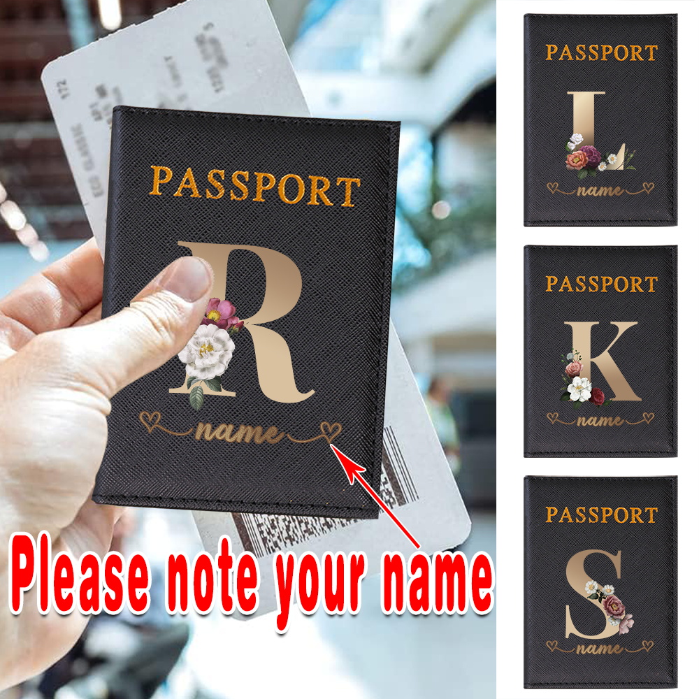 TEMU Custom Pu Leather Passport Holder With Personalized Name - Rfid Blocking Protective Sleeve, Waterproof Document Organizer, Business Card Case With Multi Slot - No Closure Travel Accessory