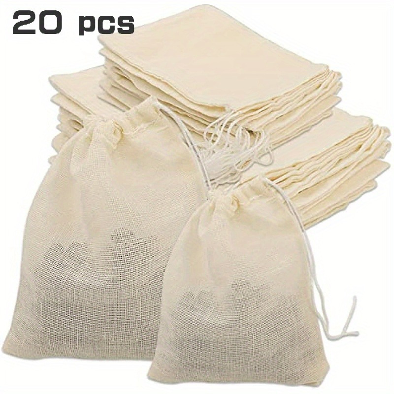 

20pcs Muslin Soup Bags - Reusable & High-quality Drawstring Cheesecloth Bags In Sizes For Cooking, Spices, Bone Brewing | Kitchen With Fabric Material