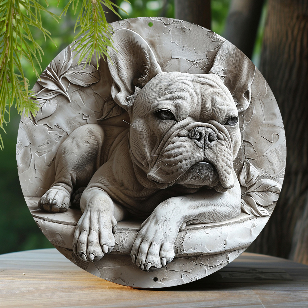 

French Bulldog 3d Aluminum Sign: 8x8 Inch Spring 2d Effects Decoration For Office Or Home - Weather Resistant, Pre-drilled, Waterproof