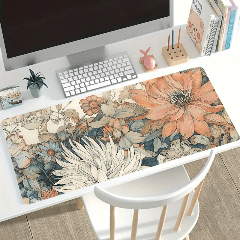 

Boho Vintage Floral Large Mouse Pad - 31.4x15.7" Non-slip Rubber Base Desk Mat With Stitched Edges For Gaming And Office Use, Perfect Gift For Girlfriend Or Boyfriend