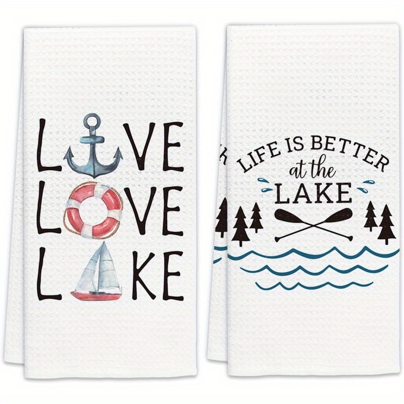 

Lake 2pcs Kitchen Towel Set - Ultra Soft Polyester Blend, Quick-dry Dish & Hand Towels For Home Decor, Perfect Gift For , 18x26 Inches