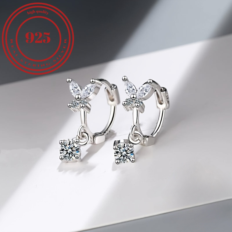 

1pair Elegant Hypoallergenic 925 Silver Butterfly Earrings, With Sparkling Synthetic Zircon, Perfect For All Seasons & Occasions