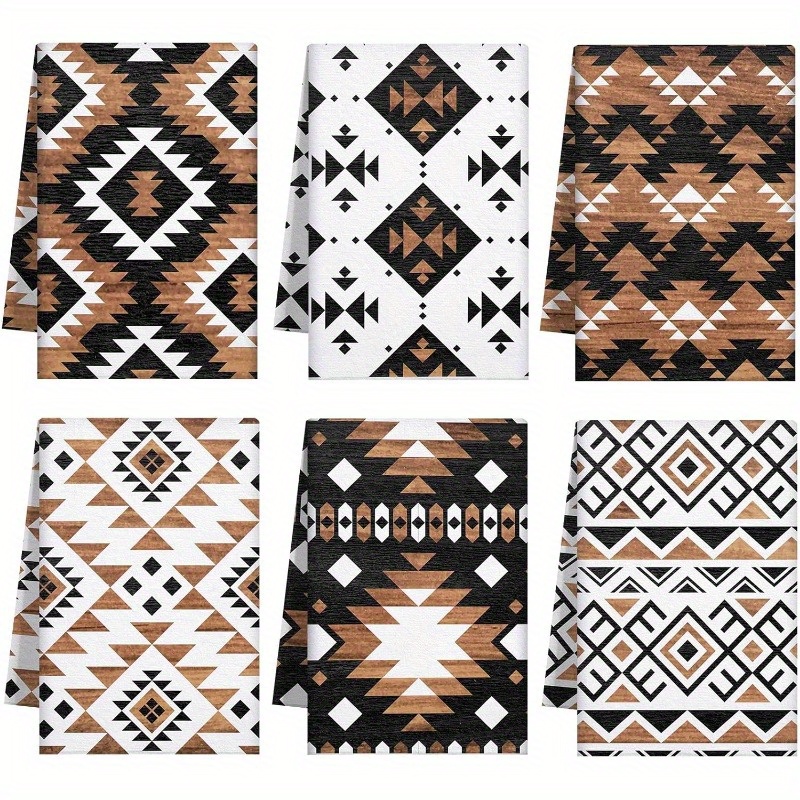 

6-piece Polyester Blend Dish Towels Set - Super Soft, Woven, Machine Washable, Oblong Kitchen Towels With Contemporary Aztec Design For Cooking & Home Decor, 18x26 Inches - Ideal Housewarming Gift