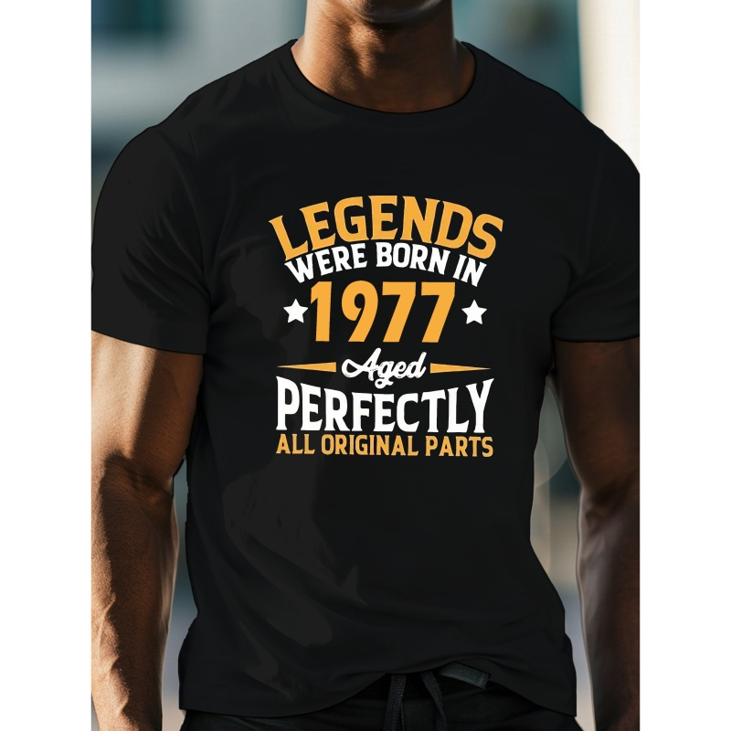 

Legends 1977 Print Men's T-shirt, Short Sleeve Crew Neck Tee, Casual Comfy Top For Summer