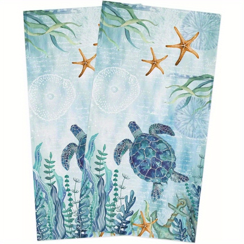 

2-pack Sea Turtle Kitchen Towels, Woven Polyester Blend Dish Cloths, Contemporary Super Soft Hand Towels, Absorbent Quick-dry Tea Towels, Animal Themed Oblong Shape, Machine Washable, 18x26 Inches