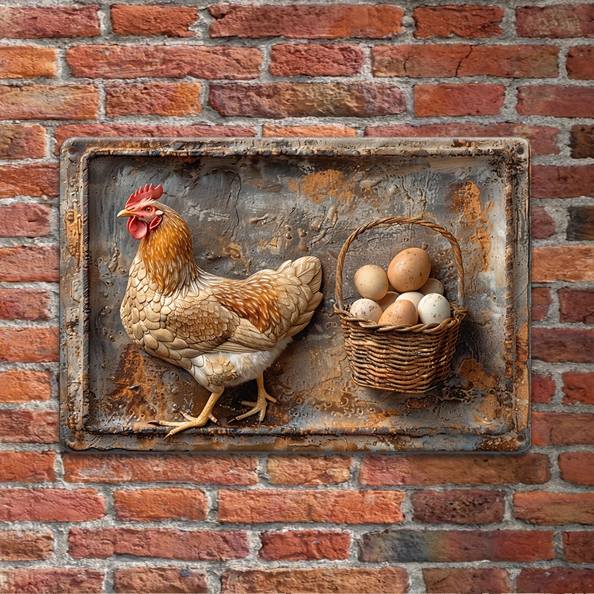 

Rustic Chicken & Fresh Eggs Metal Sign - Vintage Aluminum Wall Decor For Farmhouse Kitchen, Garage, Porch, Cafe, Bar, For Man Cave - 12"x8" Country Style Home Accent