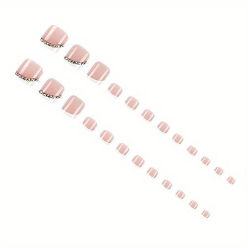 nude color false toenail with rhinestones short square style glossy false nail with for women manicure diy tool