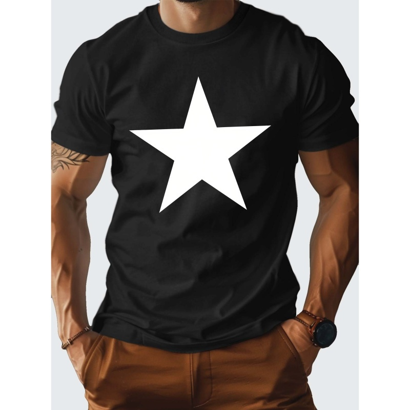 

Star Graphic Pattern Crew Neck Short Sleeve T-shirt, Casual And Chic Pure Cotton Tops For Men's Summer Outdoors And Sports Wear