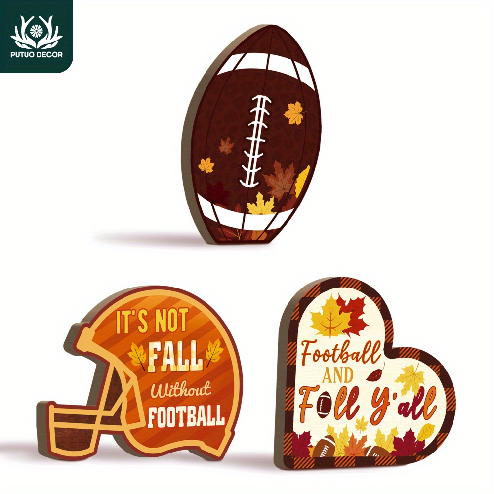 

3-piece Football & Rugby Heart Wooden Table Decor Set - 'it's Not Fall Without Football, Fall Y'all' Theme - Perfect For Home, Farmhouse, Office, Fireplace Living Room - Autumn Thanksgiving Gifts