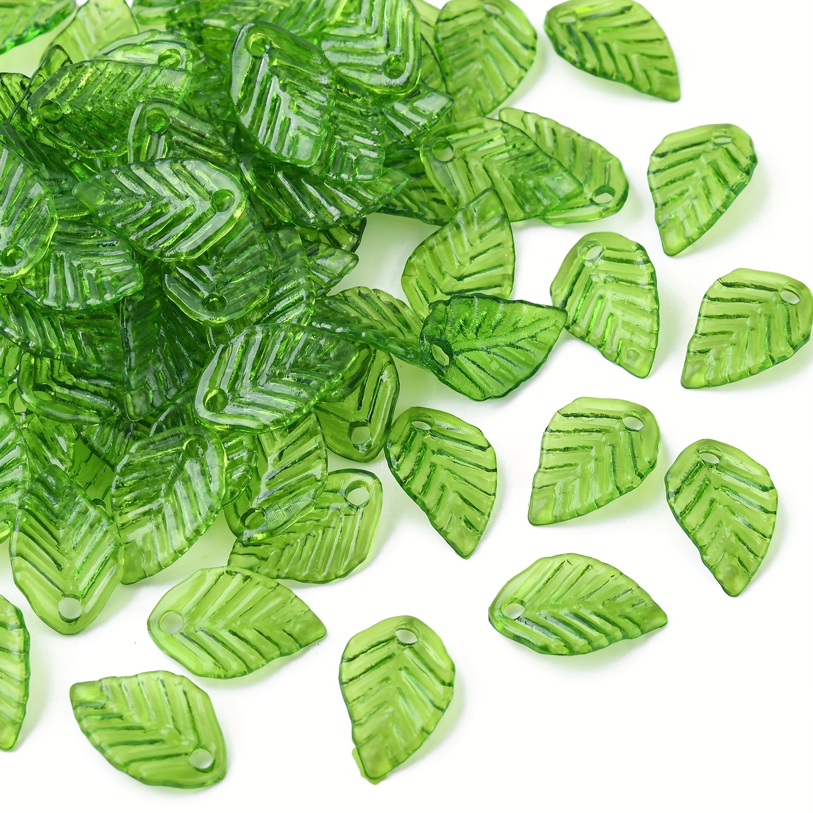 

100pcs Transparent Green Acrylic Leaf Charms Pendants, Leaf Shape Acrylic Pendants, Plastic Leaf Bead Charms With Hole For Diy Keychain Earring Jewelry Accessories Supplies
