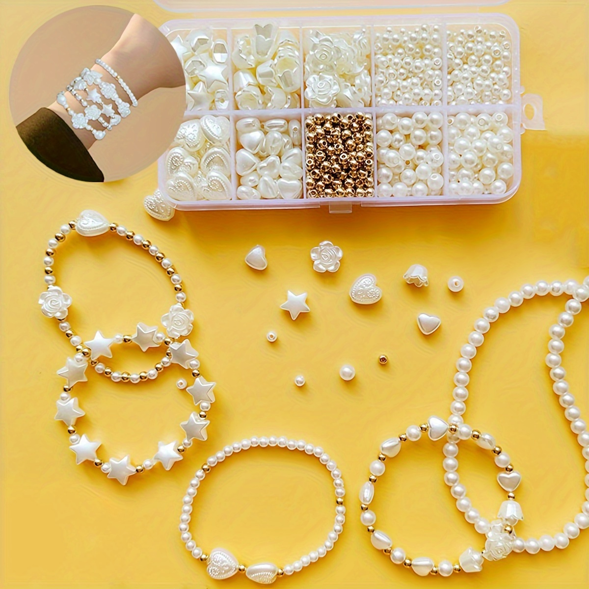 

800pcs White Mixed Acrylic Polished Golden Loose Beads For Jewelry Making Diy Elegant Bracelet Necklace Earrings Decors Handmade Beaded Craft Supplies