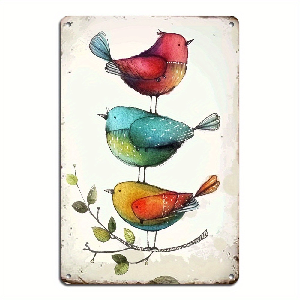 

Aluminum Watercolor Birds Metal Tin Sign, Reusable Indoor/outdoor Wall Decor Plaque, Cute Animal Print For All Ages, Pre-drilled - 1pc, 8x12 Inches