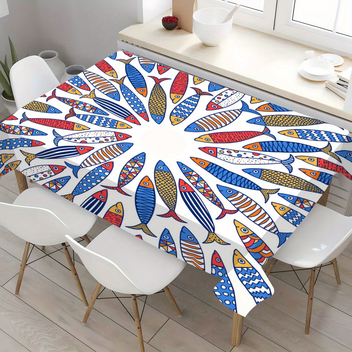 

Colorful Fish Print Tablecloth - Versatile For Indoor & Outdoor, Perfect For Bbqs, Picnics, Parties & Kitchen Decor Fish Decor Fish Decor Home Decor