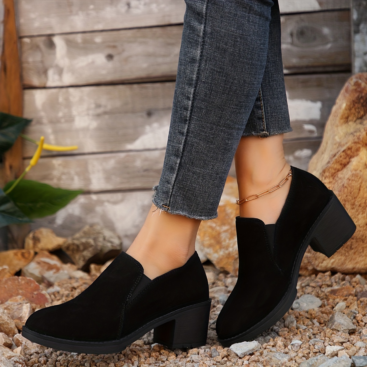 women s chunky heel short boots casual slip dress boots Temu