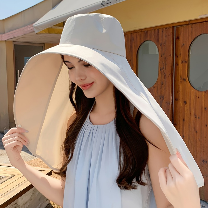 

1pc Stylish Wide Brim Shawl Sun Hat - Uv Shield Protection For Elegant Summer Style - Perfect For Travel & Beach Wear, Lightweight & Versatile