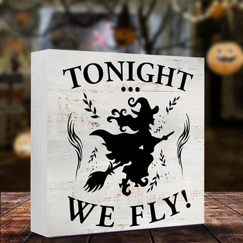 

Halloween Witch On Broomstick Decor Sign - "tonight We Fly" Foam Pvc Tabletop Ornament - No Electricity Needed, No Feathers, For Home, Office, Garden, Bar - Ideal Gift For Family, Friends