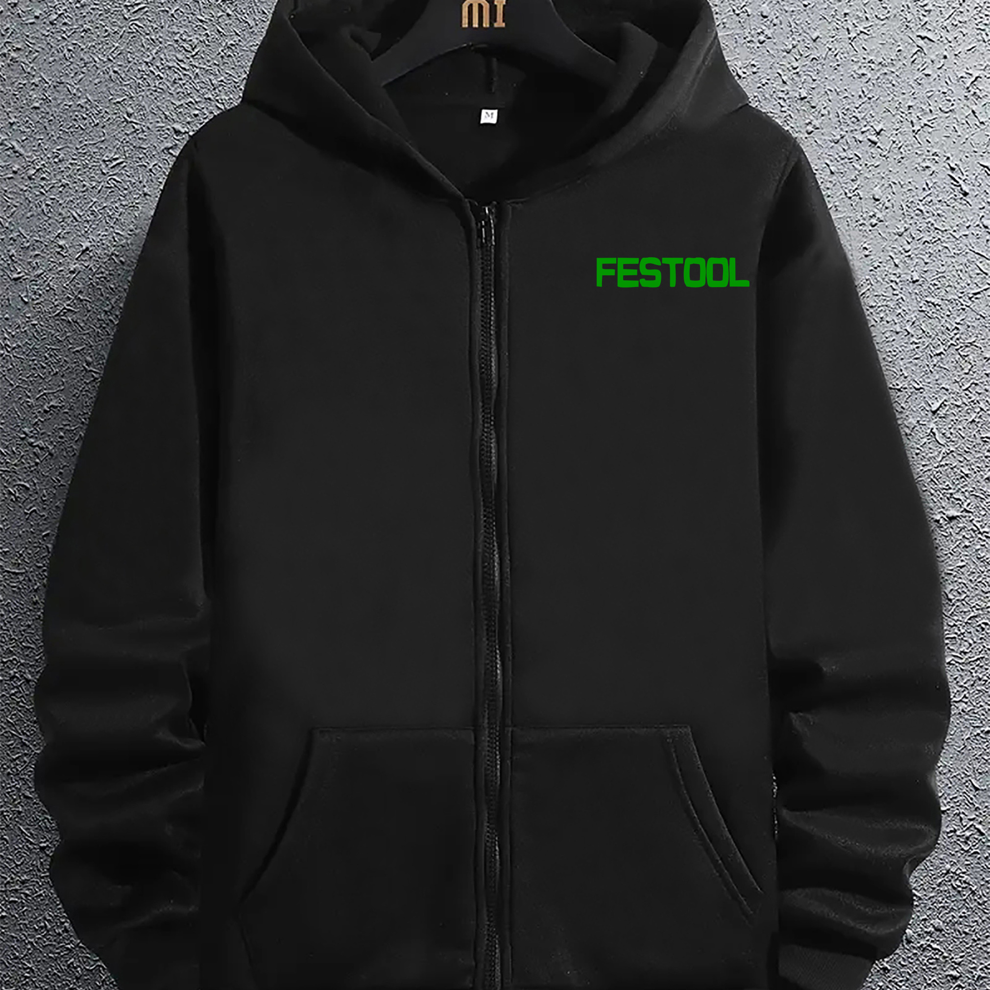 

Festool Letter Print Men's Long Sleeve Hoodie, Zip-up Hooded Sweatshirt With Kangaroo Pocket, Casual Comfy Top For Autumn & Winter, Outdoor Sports