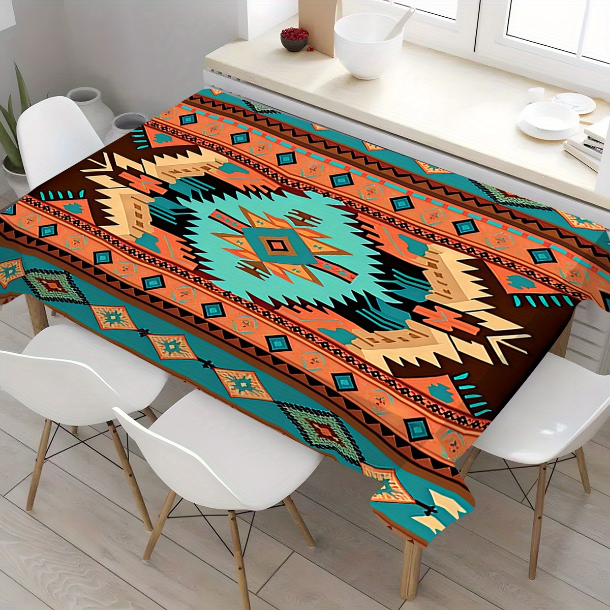 

Southwestern Polyester Tablecloth – Rectangle Woven Machine-made Dining Table Cover – Indoor Outdoor Multipurpose Decorative Printed For , Picnic, Kitchen,