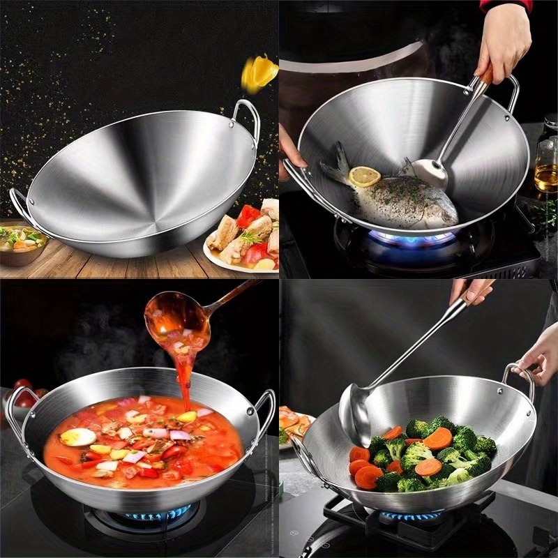 stainless steel wok with handles suitable for gas stovetop and induction cooker kitchen utensils kitchen gadgets kitchen accessories home kitchen items details 2