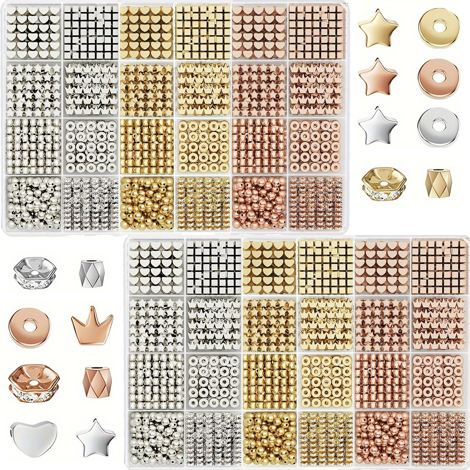 

2 Box 4200 Diy Spacer Beads Kit - 8 Glittering Styles For Fashionable Bracelets & Necklaces, Perfect Jewelry Making Supplies In Golden, , And Rose Golden - Ideal For Craft Enthusiasts & Small