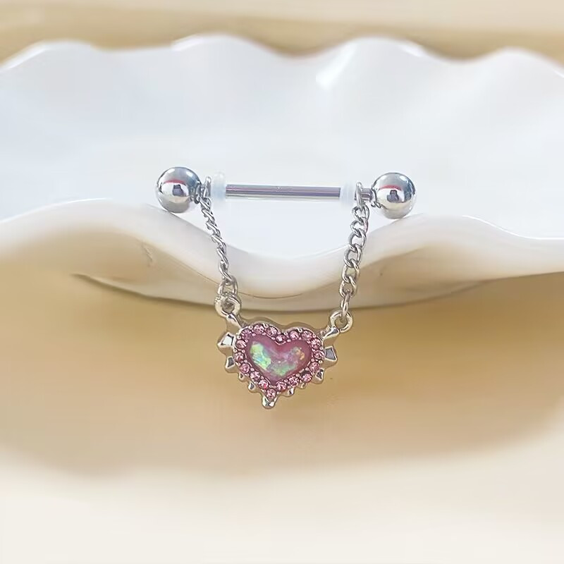 E-shop Funkelnder herzförmiger Piercingring im Y2K-Stil – Edelstahl mit synthetischem Zirkonia, geeignet für Bauch, Ohr oder Nase – für den Feiern