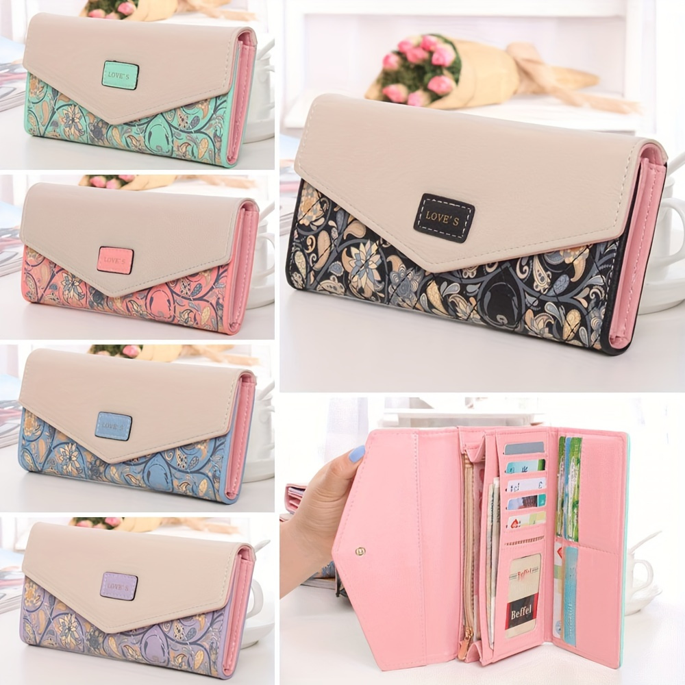 

Fashionable Printed Women's Long Wallet, Pu Leather Credit Card Holder, Coin Cash Mobile Phone 3 Fold Wallet Envelope Handbag - A Fashionable Gift For Women