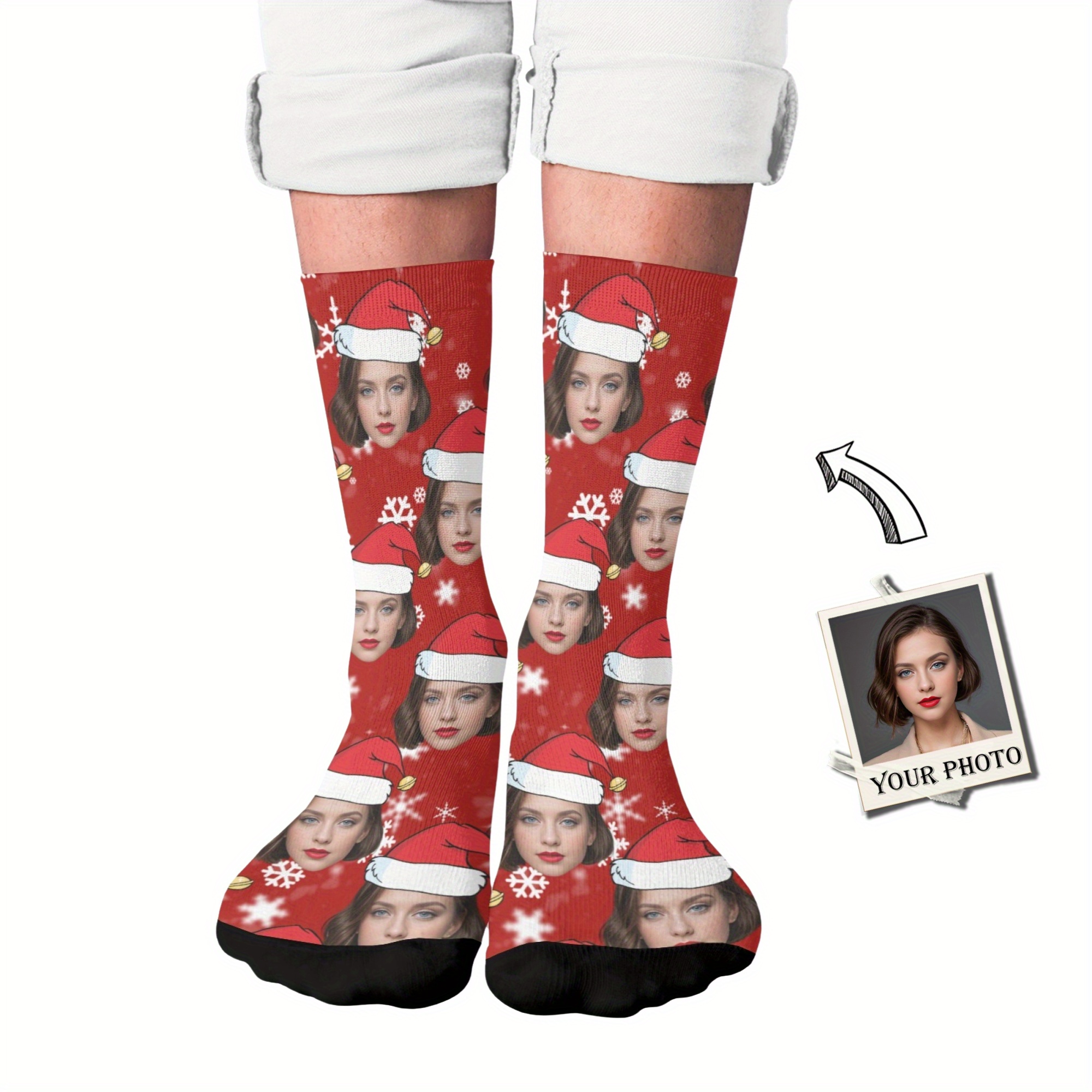Custome Face Socks, Personalized Funny Gift Socks With Photo Customized, Novelty Trendy Crew Party Present Socks For Men Women