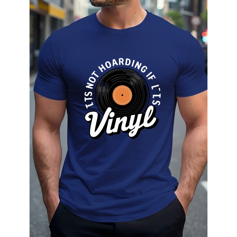 

Retro Vinyl Record Pattern Print Tee Shirt, Tees For Men, Casual Short Sleeve T-shirt For Summer