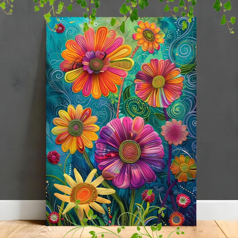 

1pc Wooden Framed Canvas Painting For Office Corridor Home Living Room Decoration Vibrant Abstract Flowers With Swirling Patterns And Rich, Colorful Hues (1)