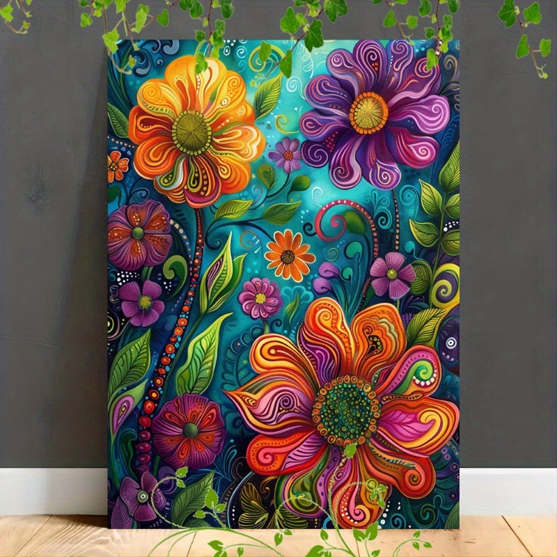 

1pc Wooden Framed Canvas Painting For Office Corridor Home Living Room Decoration Vibrant Abstract Flowers With Swirling Patterns And Rich, Colorful Hues