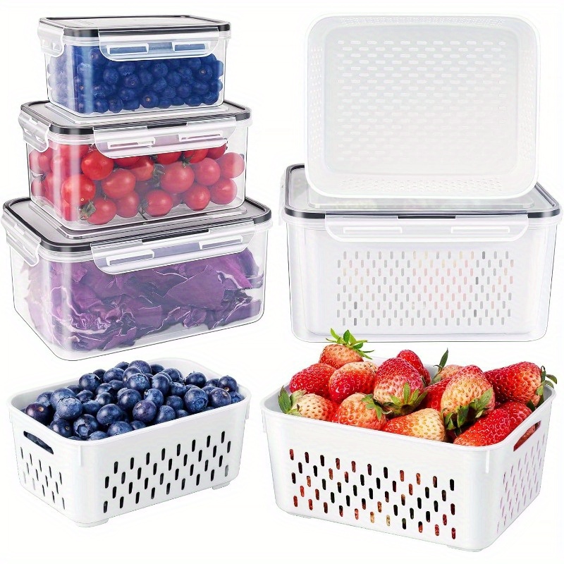 

4-piece Airtight Fridge Storage Containers With Removable Colander - Dishwasher Safe, Keeps Fruits & Vegetables Fresh Longer