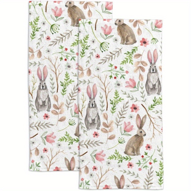 

Contemporary Bunny & Floral Kitchen Towels, Super Soft Polyester Blend Dish Cloths, Machine Washable, Woven Animal Theme Dish Towels, 18x26 Inches, 2-piece Set