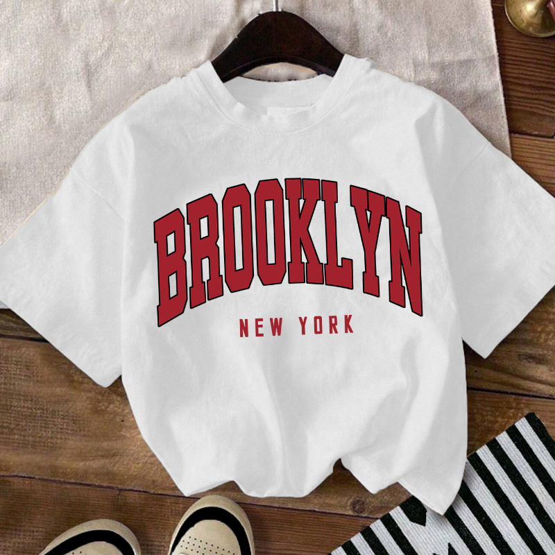 

brooklyn" Letter Print Creative T-shirts, Soft & Elastic Comfy Crew Neck Short Sleeve Tee, Girls' Summer Tops