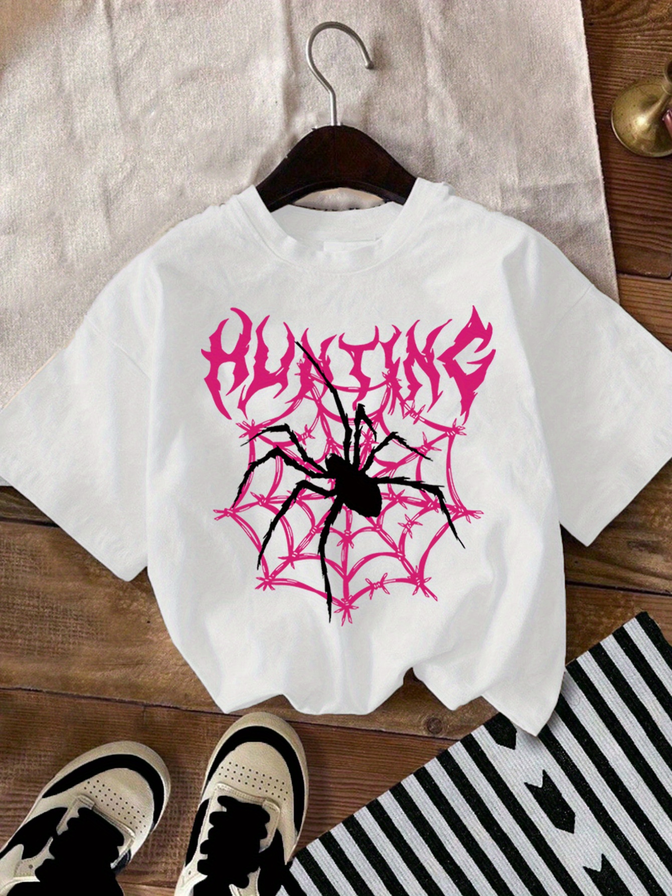 【RASSVET】SPIDER WEB TSHIRT [BLACK WHITE] Men's Cotton T-Shirt -Halloween Spider Black Spiderweb