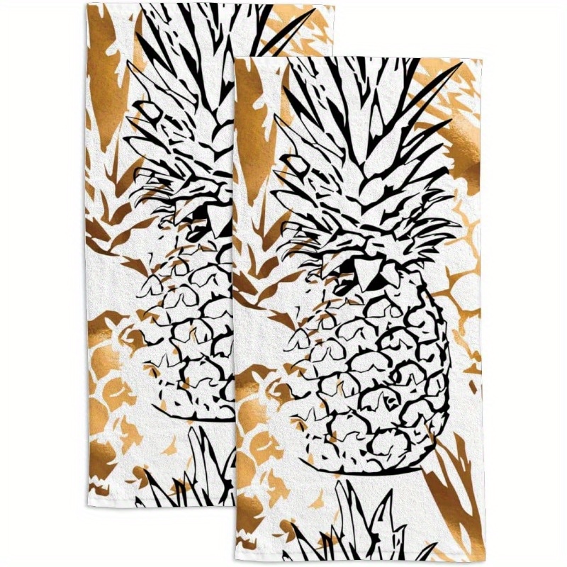 

Contemporary Pineapple Theme Kitchen Towels - 2-piece Set, Woven Polyester Blend, Super Soft, Machine Washable, Oblong Shape, Fruit Design Dish Cloths For Drying, Baking, Cooking - 18x26 Inches