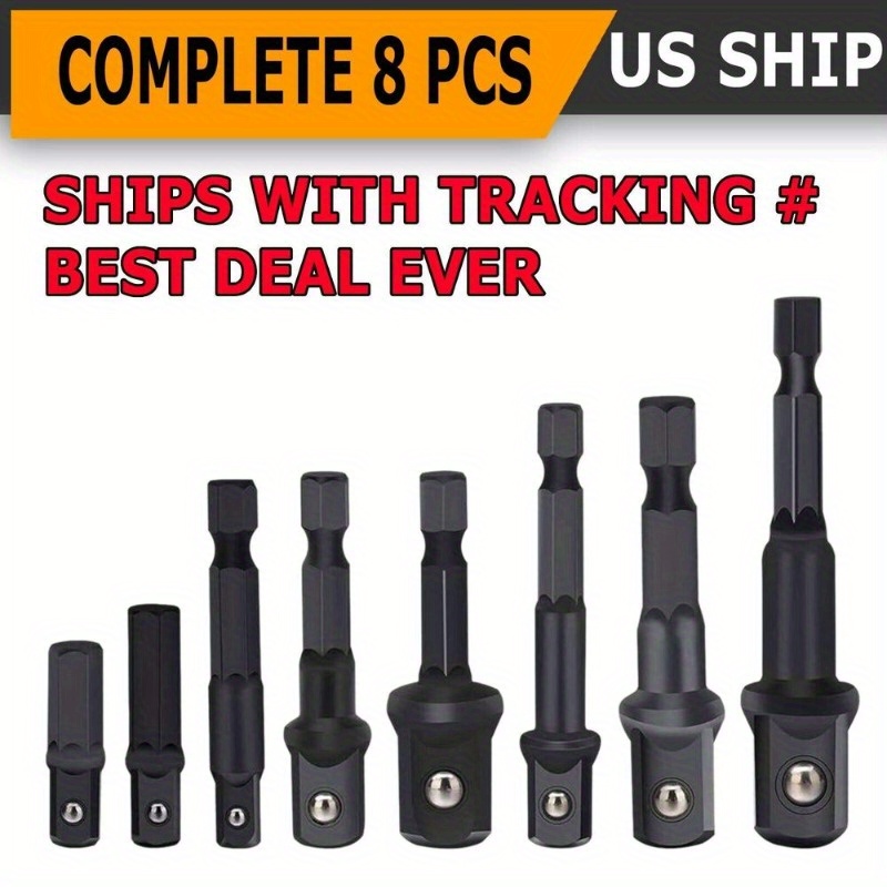 

8x Socket Adapter Impact Hex Shank Drill Extension Bar 1/4 3/8 1/2