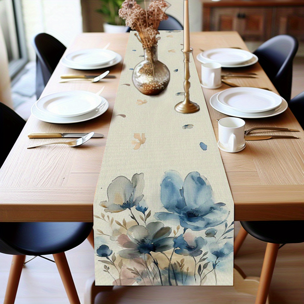 

Chic Brown Poppy Floral Table Runner - Perfect For Spring & Summer Dining, Polyester, Rectangular Kitchen Decor