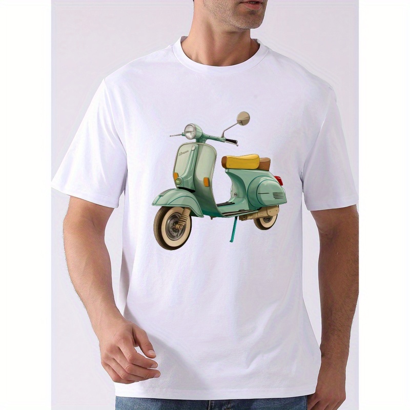 

Vintage Colored Classic Scooter Illustration Print Tee Shirt, Tees For Men, Casual Short Sleeve T-shirt For Summer