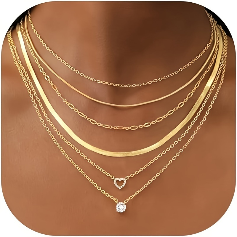 

6-piece Choke Necklace Set, Fashionable Dainty Snake Chain Layered Necklace, Jewelry Gift, Women's Girl, Pendant Necklace, Shipping Gift Box Set