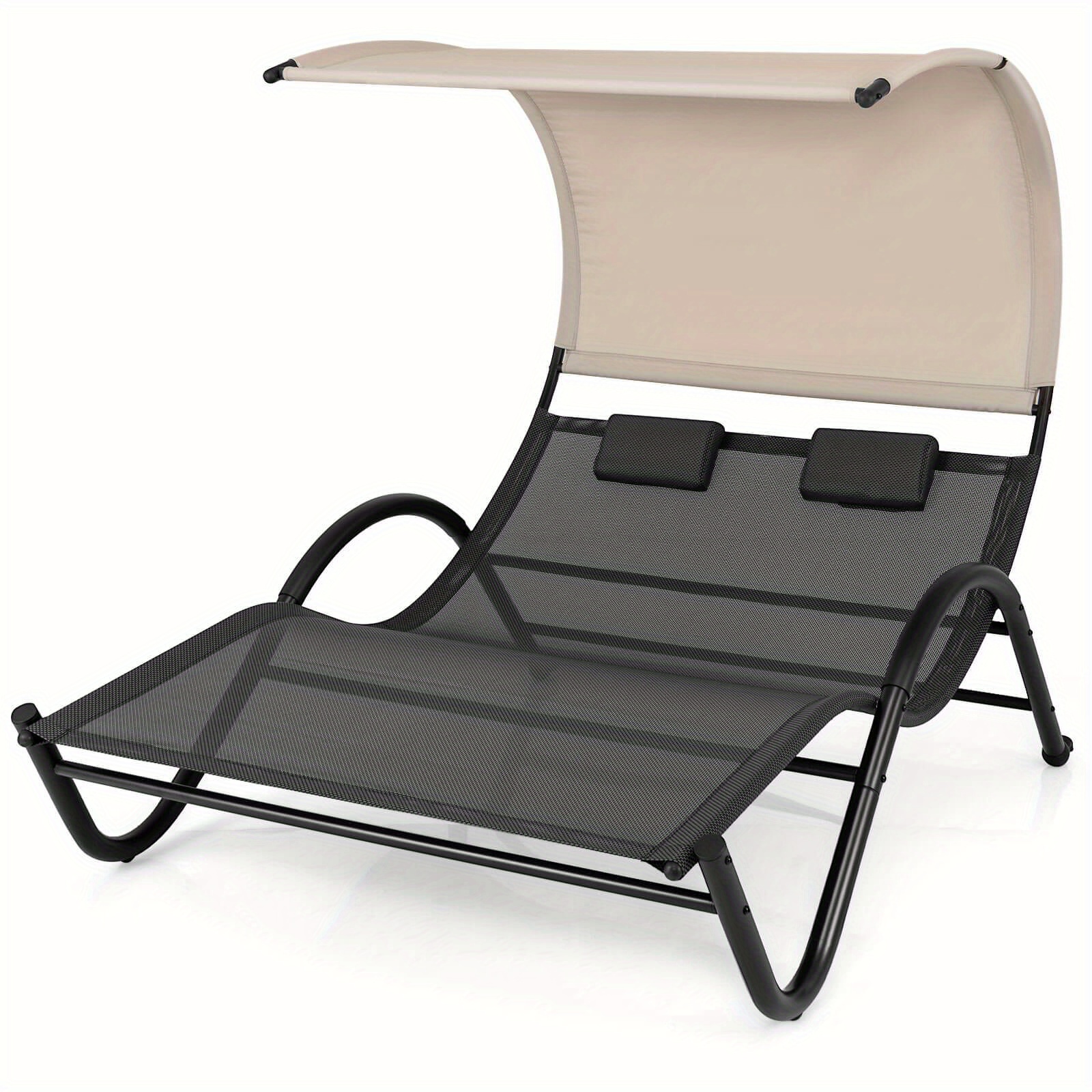 

Homasis Outdoor Double Chaise Lounge Chair With Sunshade Canopy & Headrest Pillows