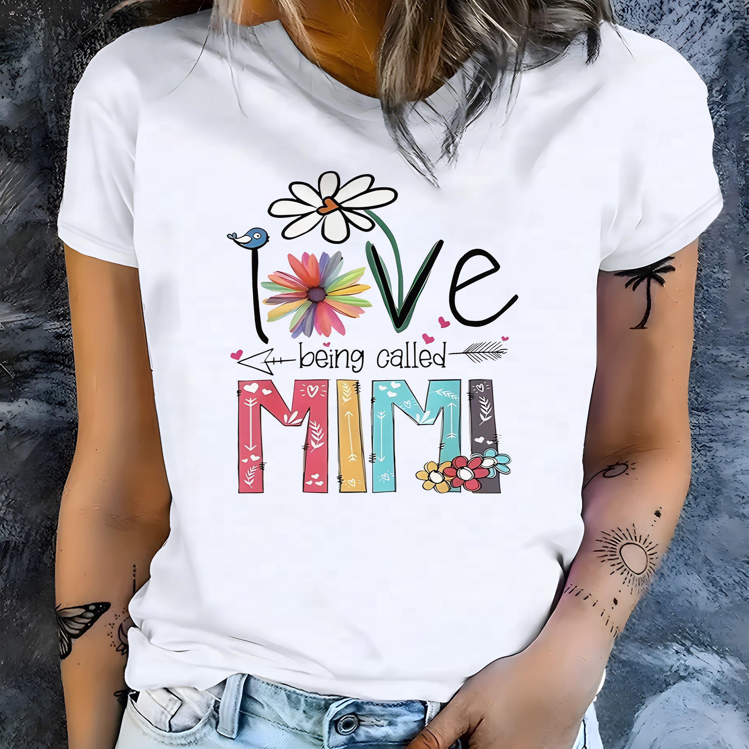 

Women's Casual Graphic T-shirt "love Being Called Mimi" Print, Short Sleeve, Crew Neck, Summer & Spring Top, Relaxed Fit