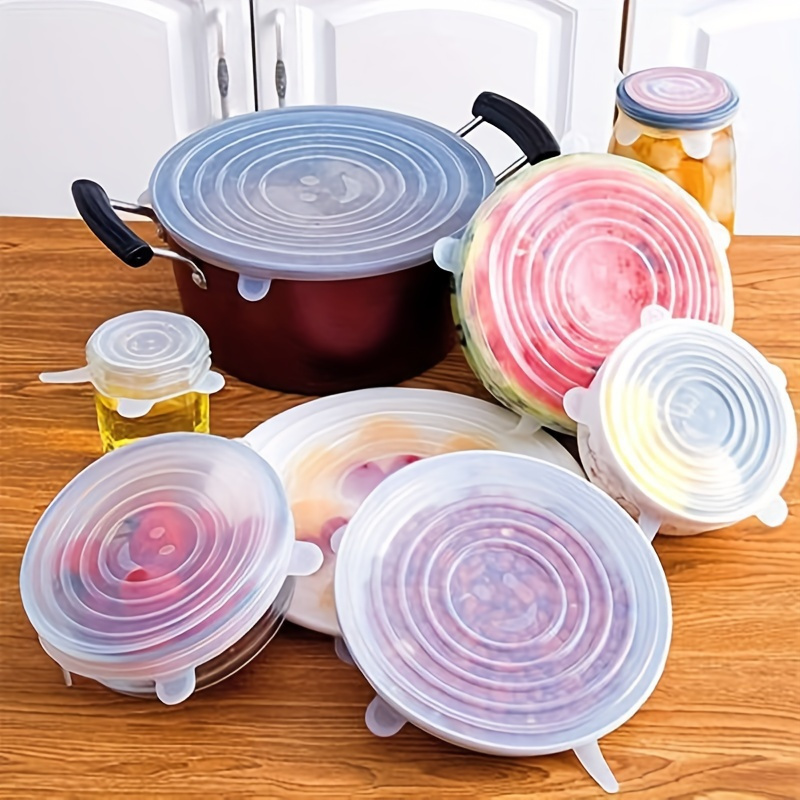 6pcs silicone stretch lids set reusable food covers for bowls plates pots microwave freezer safe   fruits vegetables kitchen   details 0