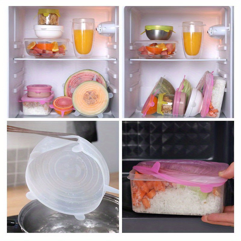 6pcs silicone stretch lids set reusable food covers for bowls plates pots microwave freezer safe   fruits vegetables kitchen   details 1