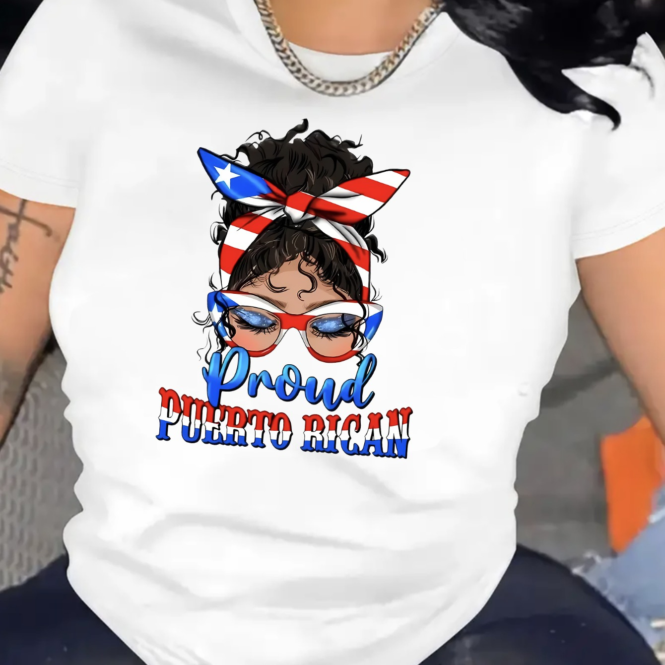 

Women's Puerto Rican Flag Graphic Tee, Casual Round Neck Short Sleeve Sporty T-shirt, Fashionable Ladies Activewear Top Independence Day