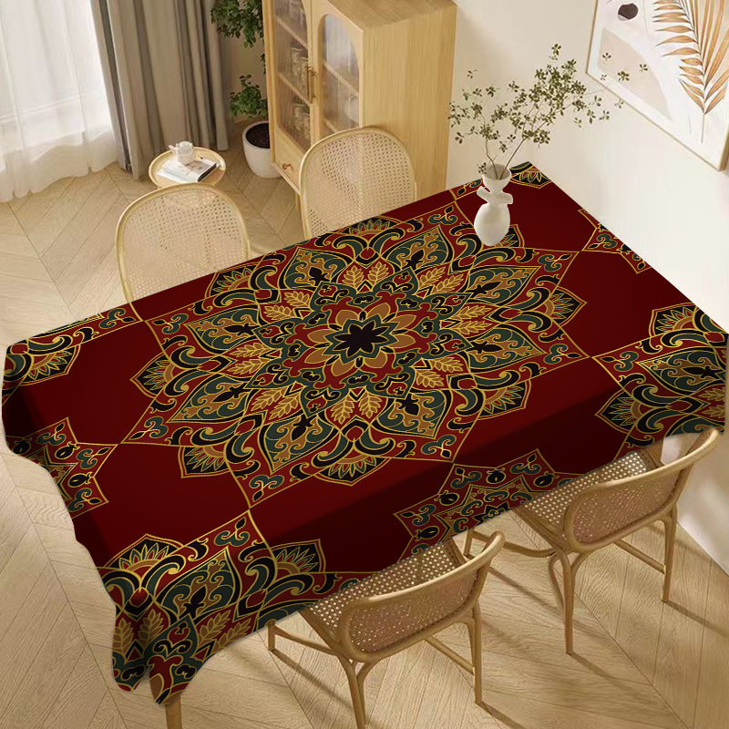 

Luxurious Mandala Pattern Polyester Tablecloth - Machine Woven, Waterproof, Oil-proof, Square Table Cover For Home, Kitchen, Living Room Decor, Holiday Table Top Decoration - 1pc