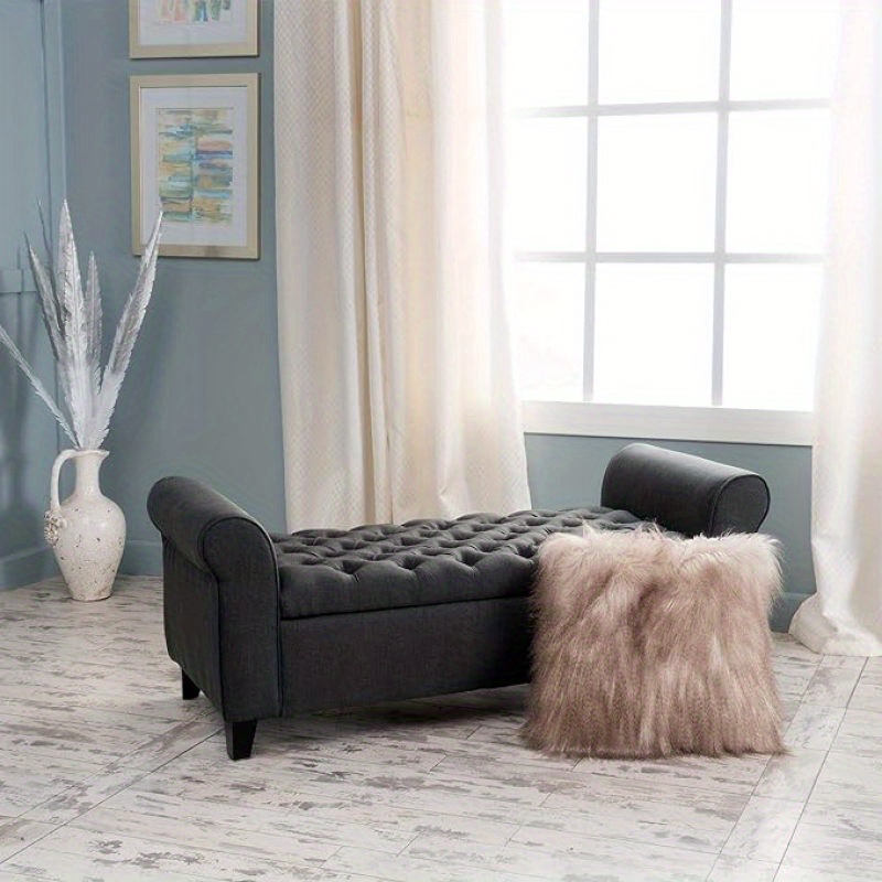

Tufted Upholstered Ottoman Bench With Armrests And Storage, 50x19.75 Inches, Chic Velvet Footrest For Living Room Bedroom, Elegant Black