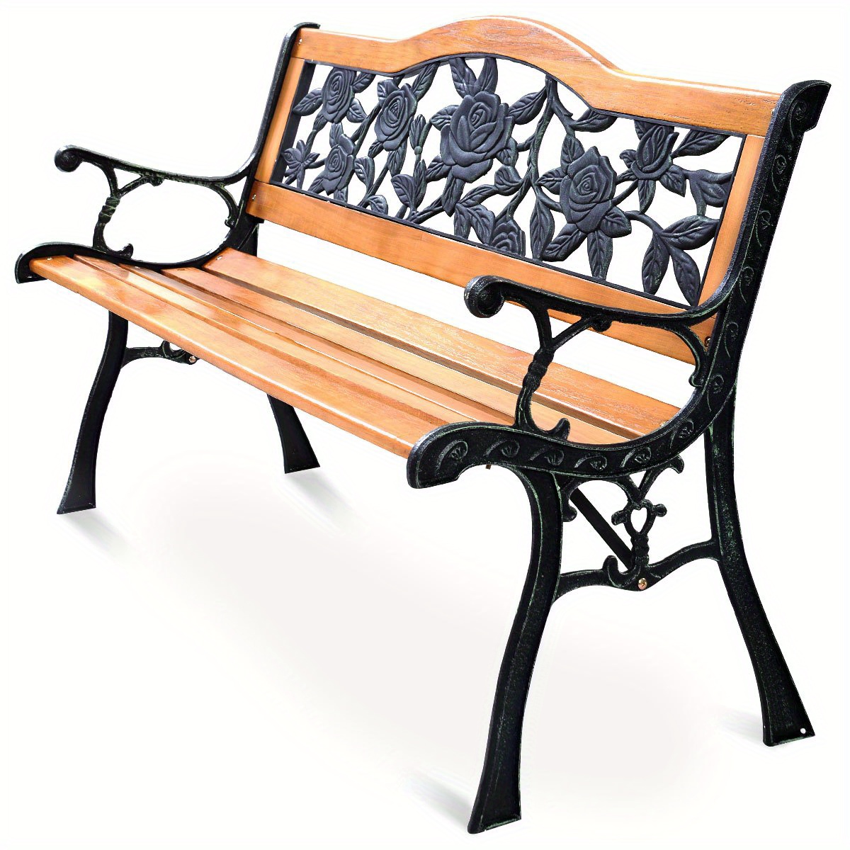 

Homasis Garden Bench Porch Path Chair Furniture Cast Iron Hardwood New